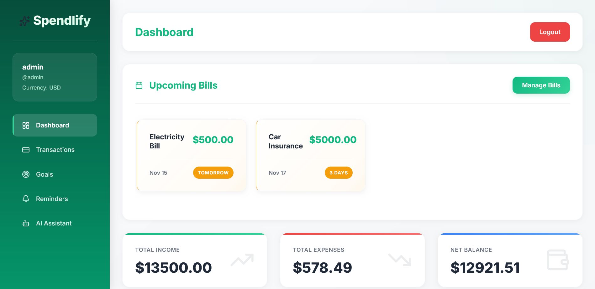 Spendlify "AI Finance Assistant"